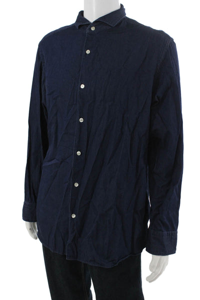 Charles Tyrwhitt Mens Button Front Long Sleeve Collared Shirt Navy Size Large