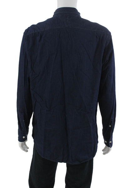 Charles Tyrwhitt Mens Button Front Long Sleeve Collared Shirt Navy Size Large