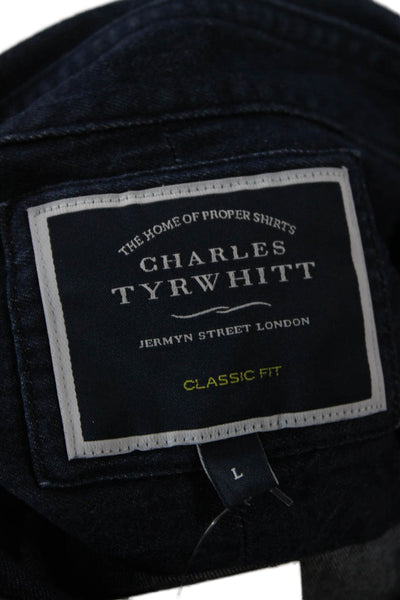 Charles Tyrwhitt Mens Button Front Long Sleeve Collared Shirt Navy Size Large