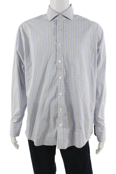 Twillory Mens Button-Down Light Blue Check 100% Cotton Long Sleeve Size 17