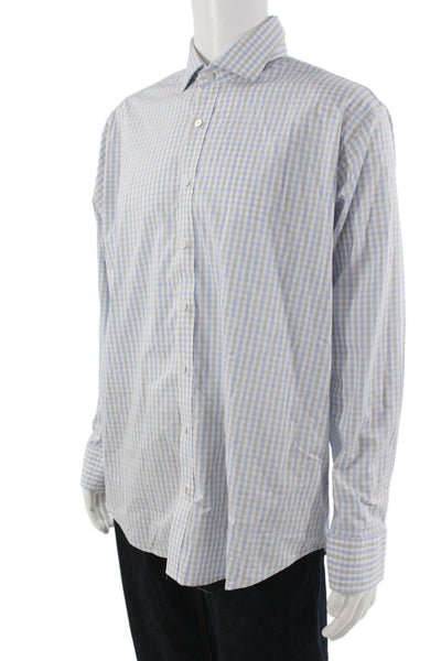 Twillory Mens Button-Down Light Blue Check 100% Cotton Long Sleeve Size 17