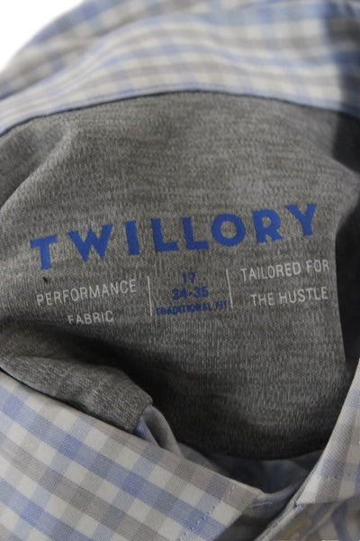 Twillory Mens Button-Down Light Blue Check 100% Cotton Long Sleeve Size 17