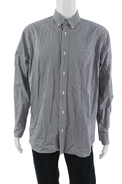 Charles Tyrwhitt Mens Button Front Collared Gingham Shirt Navy White Size Large