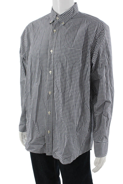 Charles Tyrwhitt Mens Button Front Collared Gingham Shirt Navy White Size Large