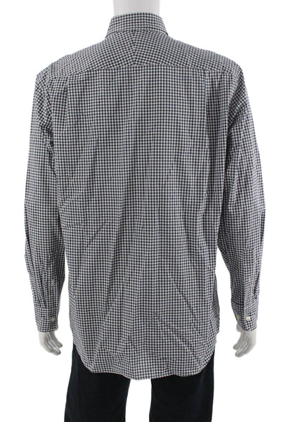 Charles Tyrwhitt Mens Button Front Collared Gingham Shirt Navy White Size Large