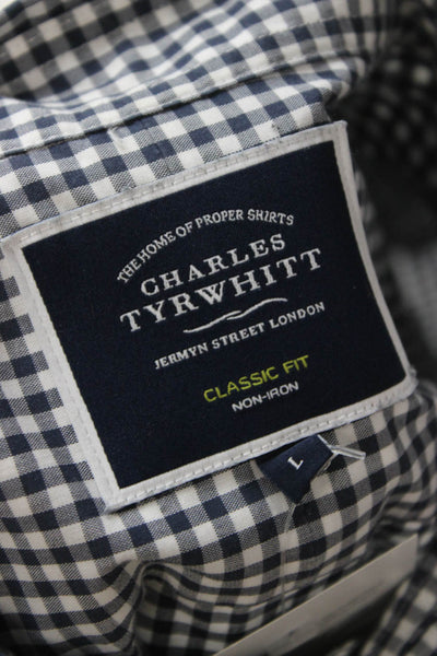Charles Tyrwhitt Mens Button Front Collared Gingham Shirt Navy White Size Large