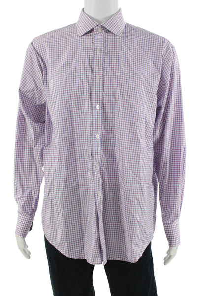 Twillory Men Button-Down Dress Shirt Blue Checked Collared Long Sleeve Size 17