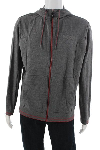 Boss Hugo Boss Mens Full-zip Hoodie Gray High Neck Cotton Blend Size 2XL