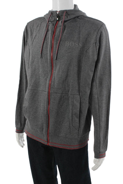 Boss Hugo Boss Mens Full-zip Hoodie Gray High Neck Cotton Blend Size 2XL