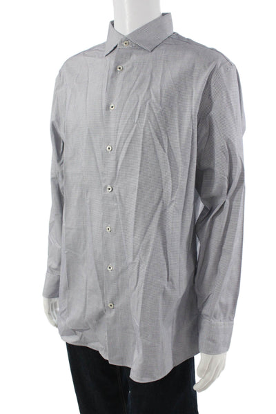 Charles Tyrwhitt Mens Point Collar Gray Cotton Dress Shirt Long Sleeve Size 17