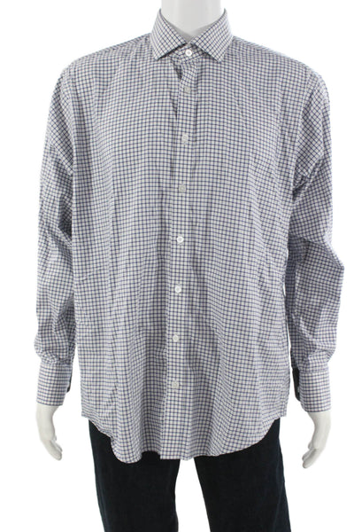 Twillory Mens Button-Down Dress Shirt Blue Check Long Sleeve Big Tall Size 17
