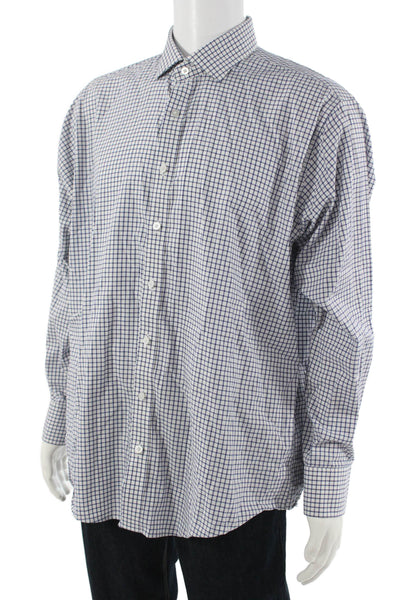 Twillory Mens Button-Down Dress Shirt Blue Check Long Sleeve Big Tall Size 17