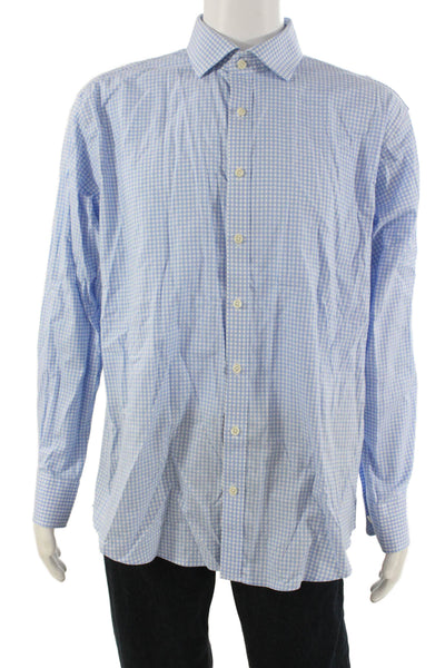 Twillory Mens Point Dress Shirt Light Blue Check Long Sleeve Big & Tall Size 17