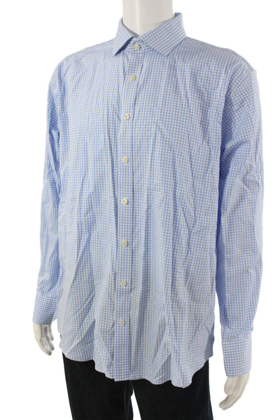 Twillory Mens Point Dress Shirt Light Blue Check Long Sleeve Big & Tall Size 17