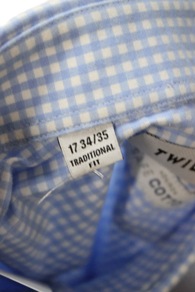 Twillory Mens Point Dress Shirt Light Blue Check Long Sleeve Big & Tall Size 17