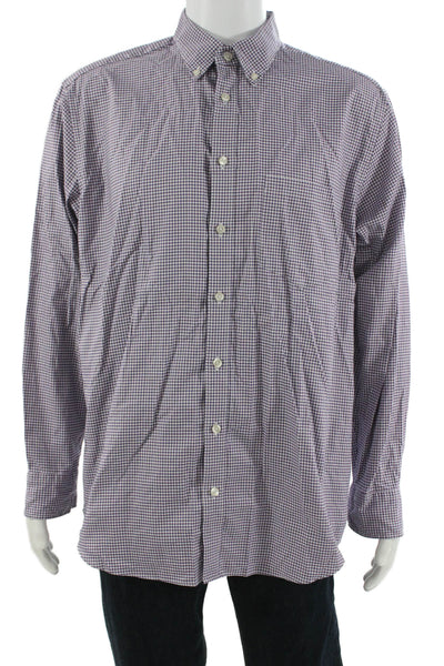 Charles Tyrwhitt Mens Button Front Collared Plaid Shirt Purple White Size Large