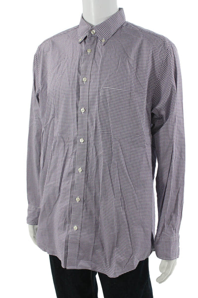 Charles Tyrwhitt Mens Button Front Collared Plaid Shirt Purple White Size Large
