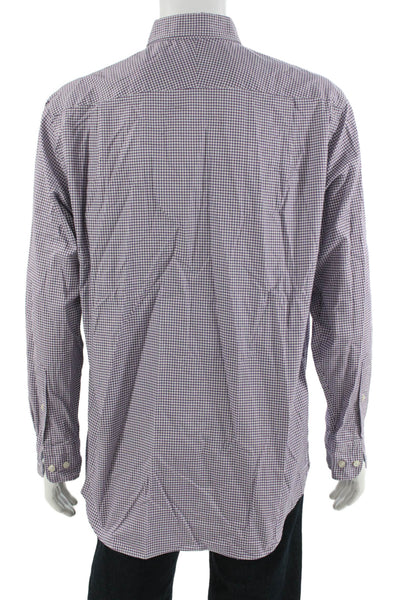 Charles Tyrwhitt Mens Button Front Collared Plaid Shirt Purple White Size Large