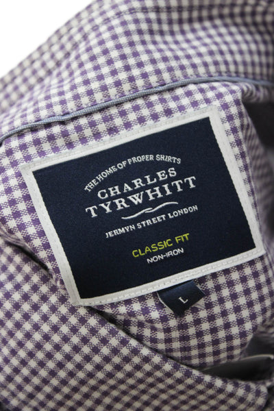 Charles Tyrwhitt Mens Button Front Collared Plaid Shirt Purple White Size Large