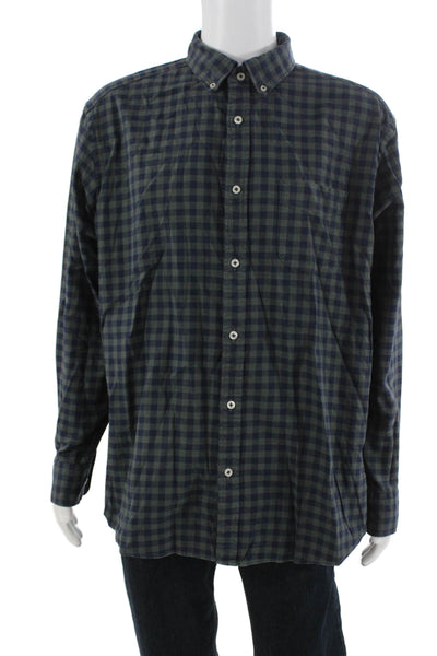 Charles Tyrwhitt Mens Button Front Collared Gingham Shirt Navy Green Large