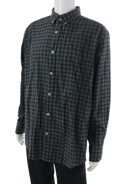 Charles Tyrwhitt Mens Button Front Collared Gingham Shirt Navy Green Large