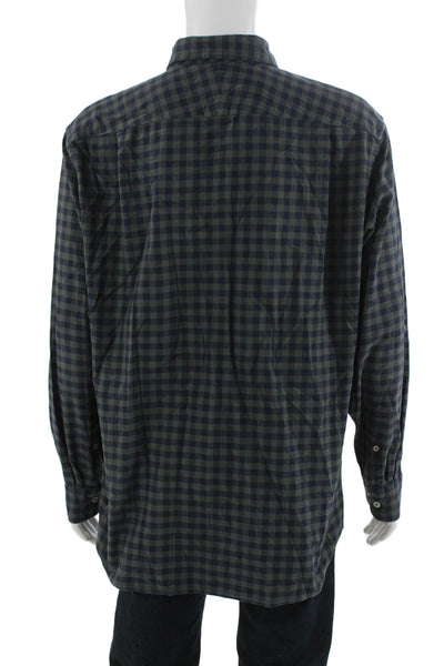 Charles Tyrwhitt Mens Button Front Collared Gingham Shirt Navy Green Large