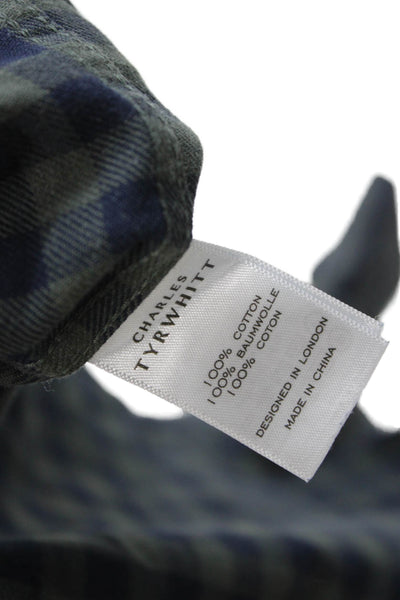 Charles Tyrwhitt Mens Button Front Collared Gingham Shirt Navy Green Large