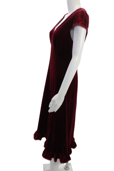 Ivy City Women A-Line V-Neck Long Red Dress Short Sleeve Size S