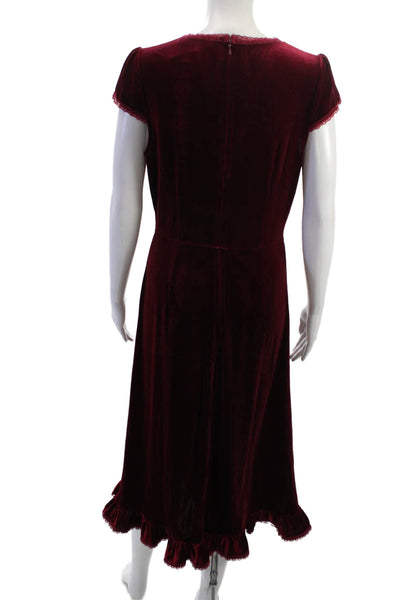 Ivy City Women A-Line V-Neck Long Red Dress Short Sleeve Size S