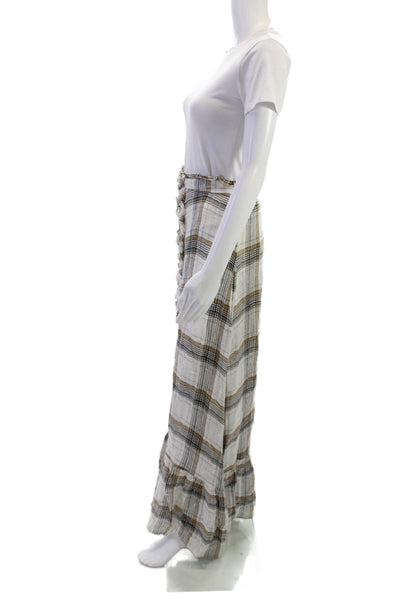 Lisa Marie Fernandez Womens Maxi Peasant Plaid Linen Blend Skirt Beige Size 0