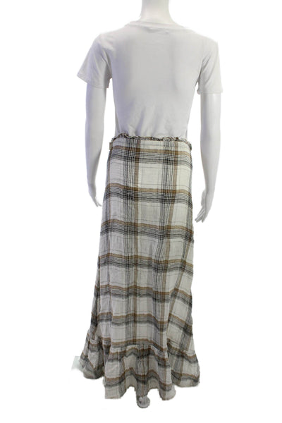 Lisa Marie Fernandez Womens Maxi Peasant Plaid Linen Blend Skirt Beige Size 0