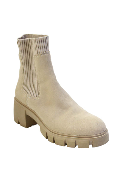 Steve Madden Womens Slip On Block Heel Ribbed Knit Trim Booties Brown Size 6M