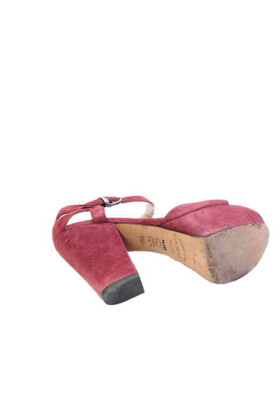 Via Spiga Womens Block Heel Platform Ankle Strap Sandals Pink Suede Size 5.5