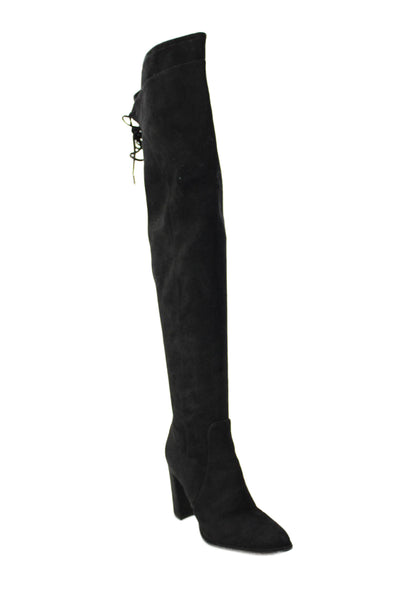 Marc Fisher Womens Side Zip Block Heel Suede Over The Knee Boots Black Size 6.5