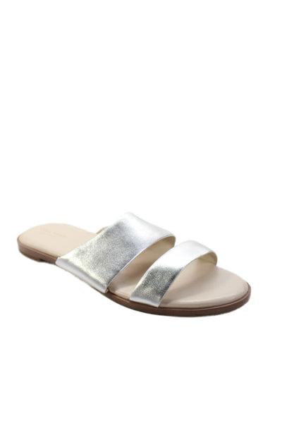 Cole Haan Womens Metallic Double Strap Slip On Sandals Silver Size 10.5
