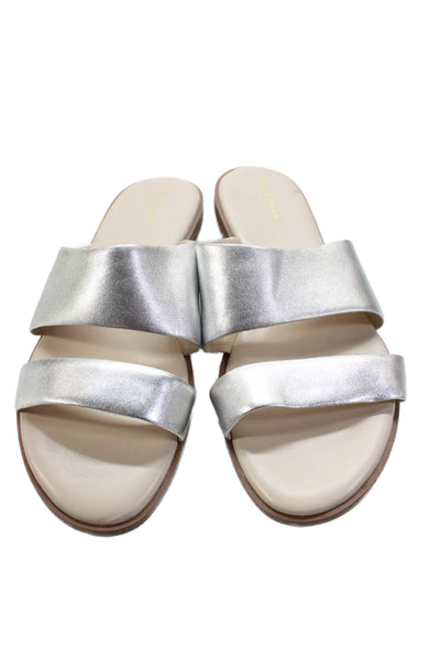 Cole Haan Womens Metallic Double Strap Slip On Sandals Silver Size 10.5