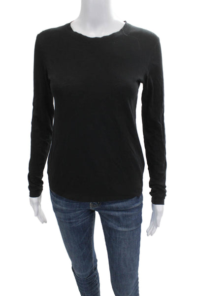 Vince Women Basic Long Sleeve Crew Neck T-Shirt Black Size XS