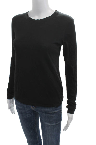 Vince Women Basic Long Sleeve Crew Neck T-Shirt Black Size XS