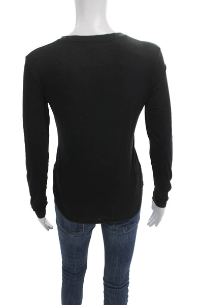 Vince Women Basic Long Sleeve Crew Neck T-Shirt Black Size XS