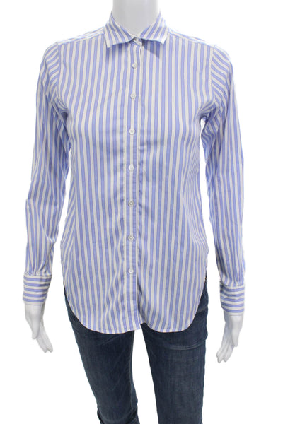 Brooks Brothers Women Blue Striped Collared Basic Button-Up Long Sleeve Size 0
