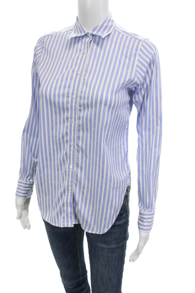 Brooks Brothers Women Blue Striped Collared Basic Button-Up Long Sleeve Size 0