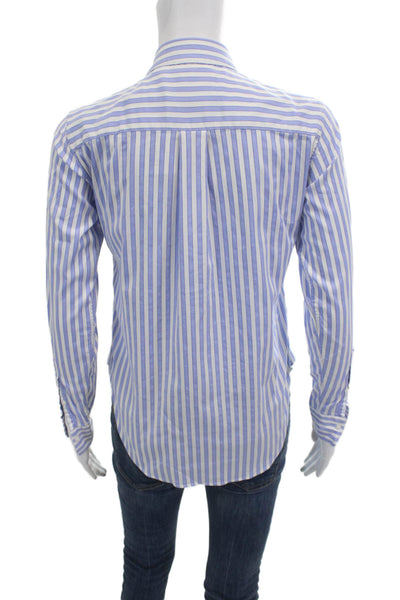 Brooks Brothers Women Blue Striped Collared Basic Button-Up Long Sleeve Size 0