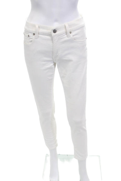 Polo Ralph Lauren Women Ankle Skinny Jeans White Mid Rise Button Size 27