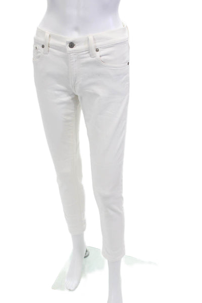 Polo Ralph Lauren Women Ankle Skinny Jeans White Mid Rise Button Size 27