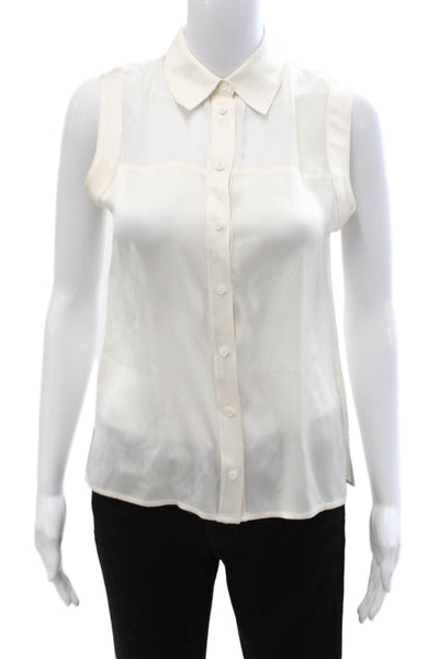 Rachel Zoe Womens Collared Sleeveless Button Up Silk Blend Blouse Size 2