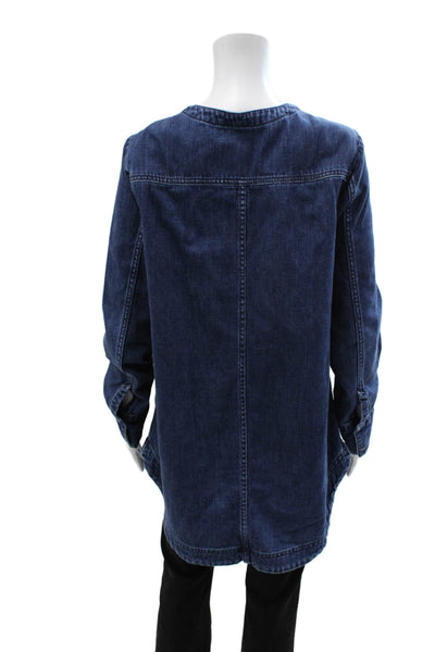 Free People Women Long Sleeve Dark Blue Lace Up Tunic Top Cotton Spandex Size M