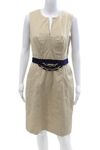 Milly Women Sheath Beige Sleeveless Knee Length Buckle Dress Size 8
