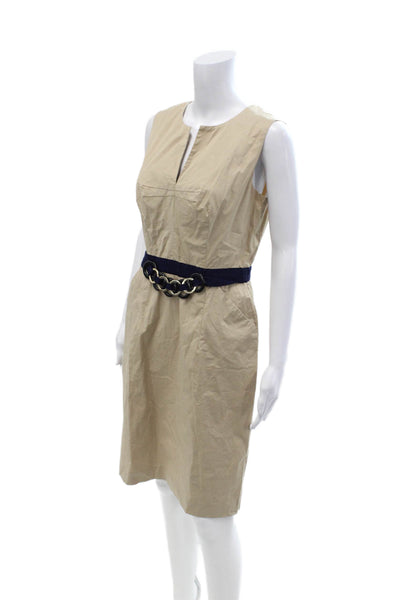Milly Women Sheath Beige Sleeveless Knee Length Buckle Dress Size 8