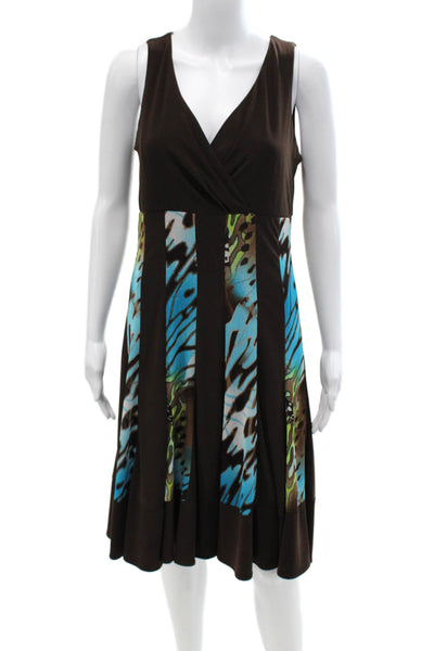 Frank Lyman Womens A-Line Fit & Flare Dress Brown V-Neck Sleeveless Size 10