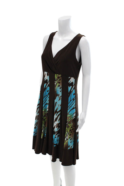 Frank Lyman Womens A-Line Fit & Flare Dress Brown V-Neck Sleeveless Size 10